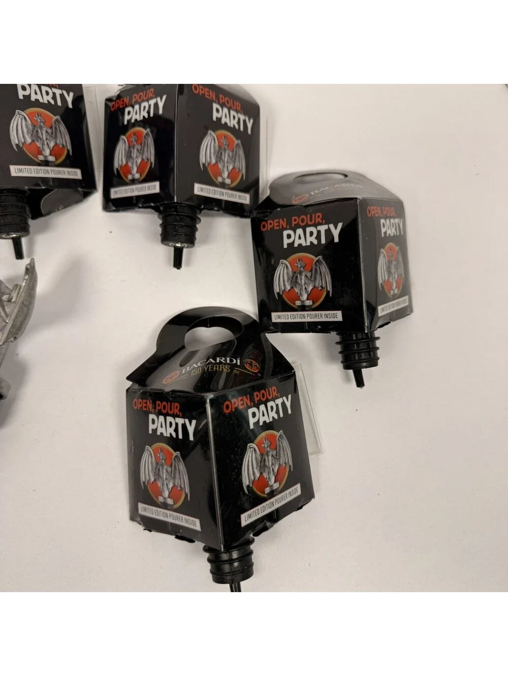 Lot Of 8 BRAND NEW 2012 Pewter BACARDI Rum Metal BAT POURER Liquor Spout Beware